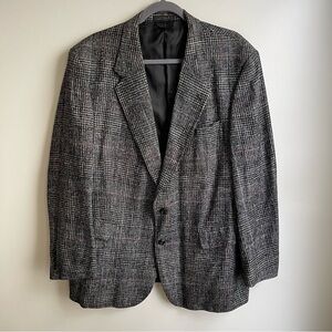 Vintage 1980s Stafford Executive Silk Tweed Blazer Sport Coat Black White 44 R